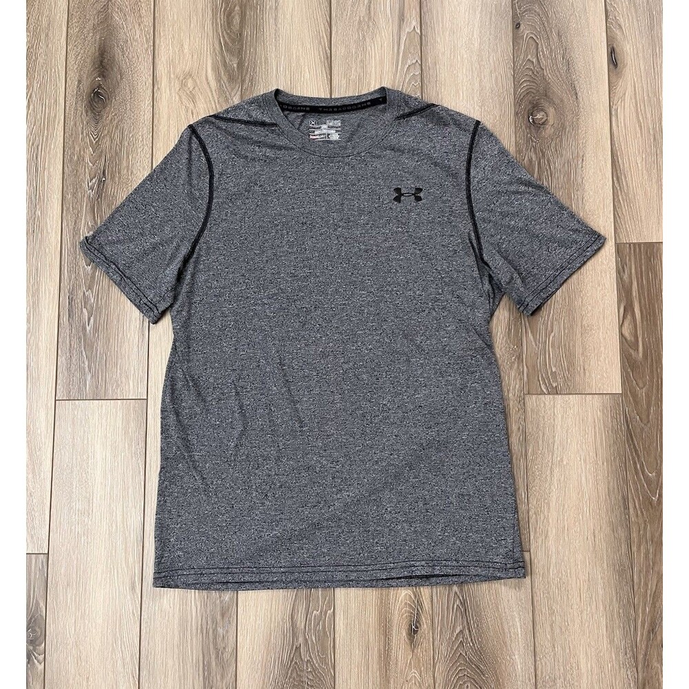 Under Armour Threadborne Heather Gray HeatGear Loose Fit Athletic Tee Mens Sz S
